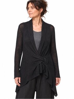 Sarah Pacini Black Mesh Knit Open Front Cardigan Made in Italy One Size OS